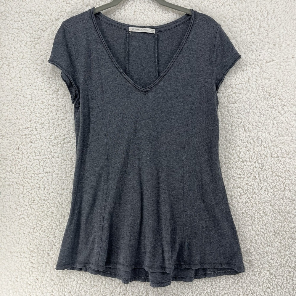 Peruvian Connection Women's Tunic Gray Short Sleeve Modal Blend Basic Staple